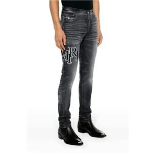 Amiri Men's Black Logo Embroidered Skinny Jeans Size 28